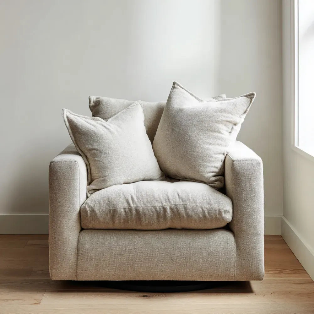 Armchair Linen Upholstery 90x90x85 cm - Beige - Contemporary Design