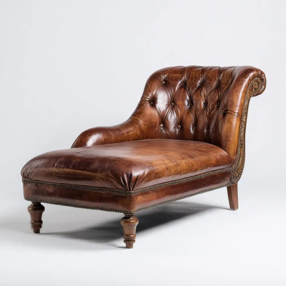 Leather Chaise Lounge - 160x90x75 cm - Brown - Classic Design