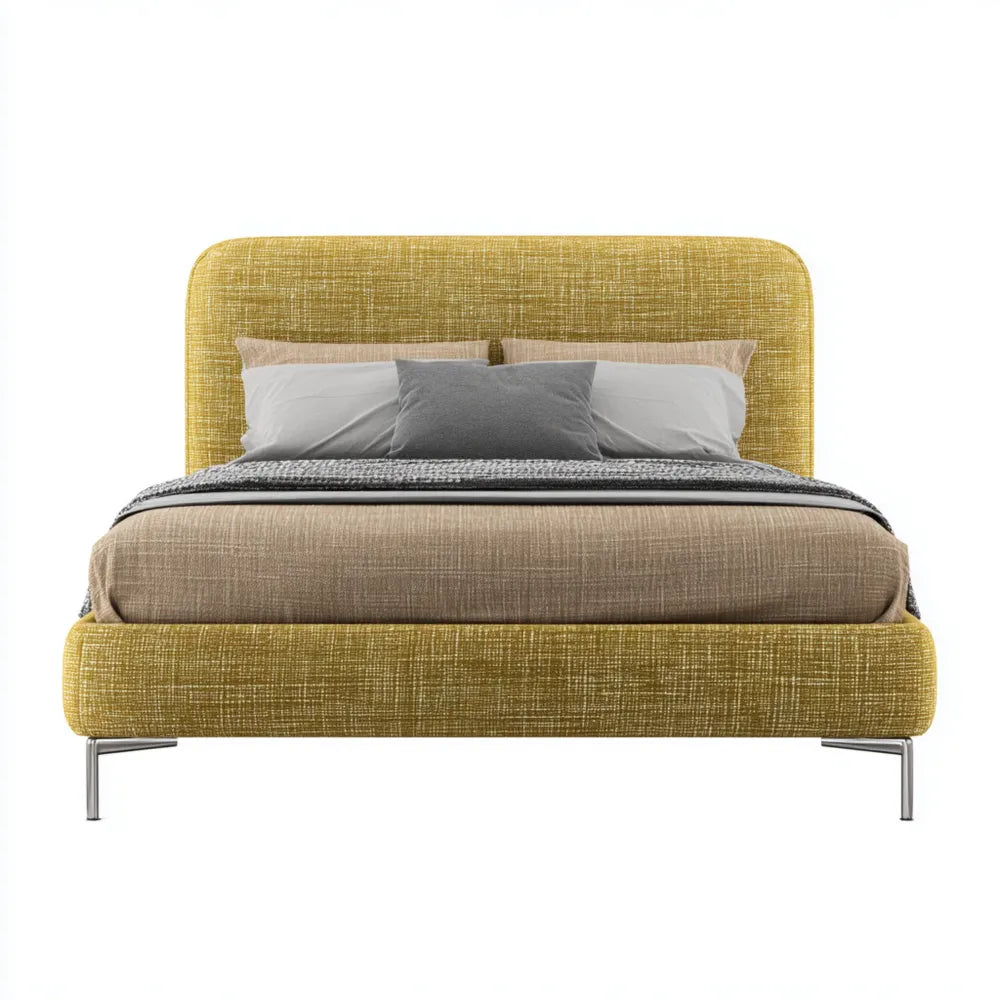Double Bed Upholstered Fabric 200x150x90 cm - Yellow - Modern Design