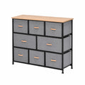 Cassettiera 9 Cassetti Metallo e Tessuto Grigio con Ripiano Legno 90x30x85cm