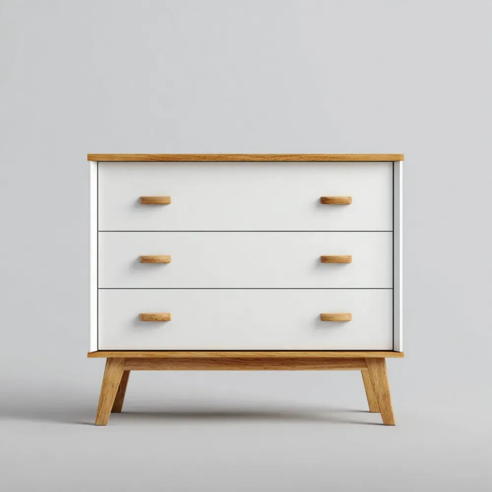 Chest of Drawers – 80x40x75cm Wood Frame 3-Drawer Unit – White/Oak – Modern Style