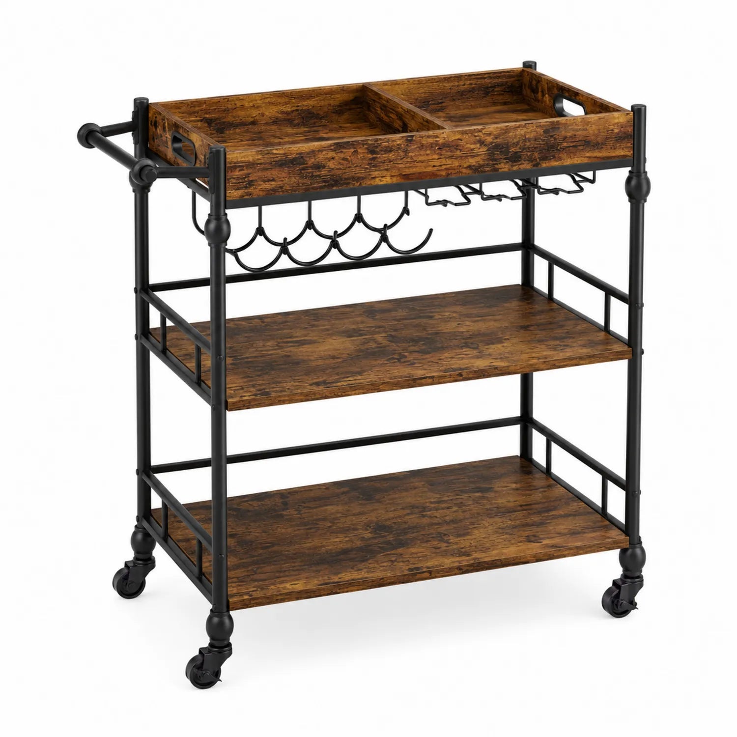 Carrello da Cucina in Legno e Metallo con Ripiani, 75x40x90 cm, Marrone/Nero