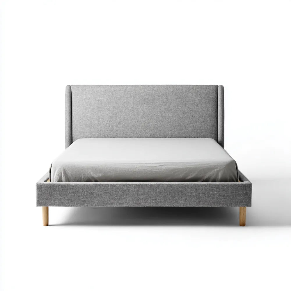 Double Bed Upholstered Fabric 140x200x100 cm - Light Gray - Modern Design