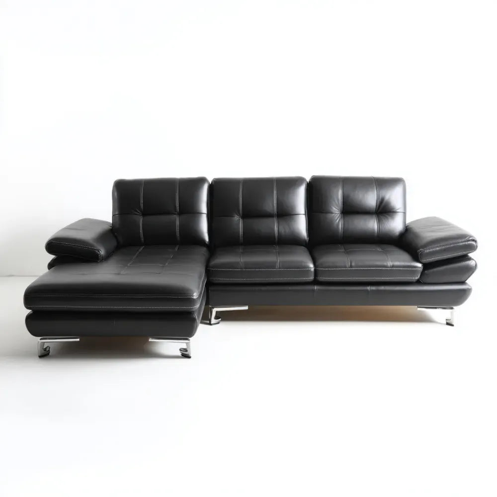 Leather Sectional Sofa - 280x85x100 cm - Black - Modern Design
