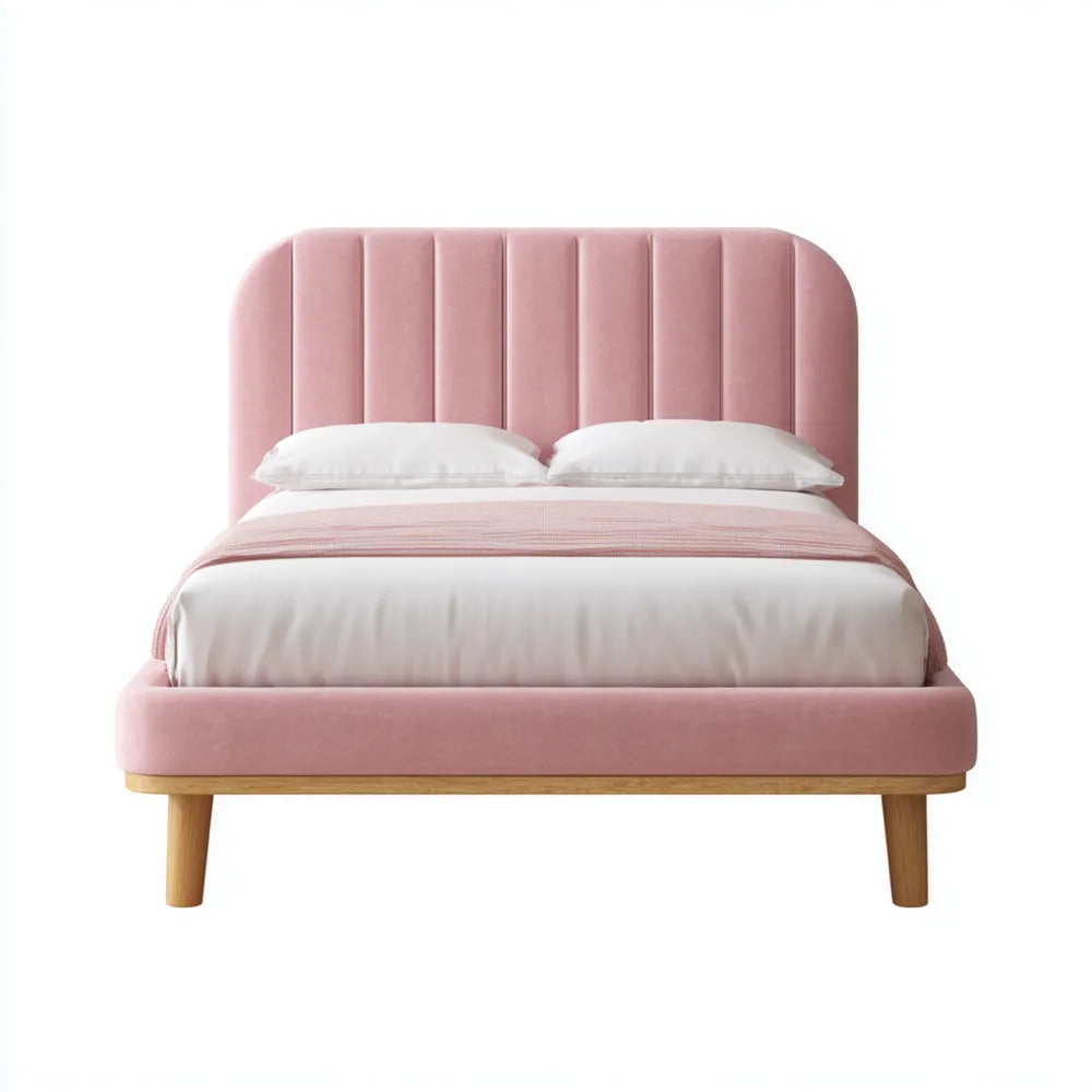 Double Bed Velvet Upholstered 200x140x100 cm - Pink - Modern Design