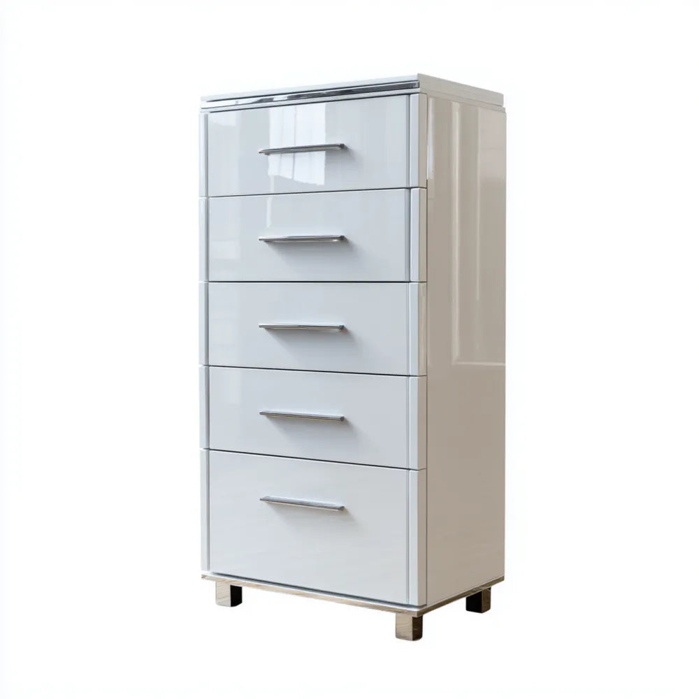 5-Drawer Chest of Drawers 60x40x120 cm Glossy Finish - White Modern Design
