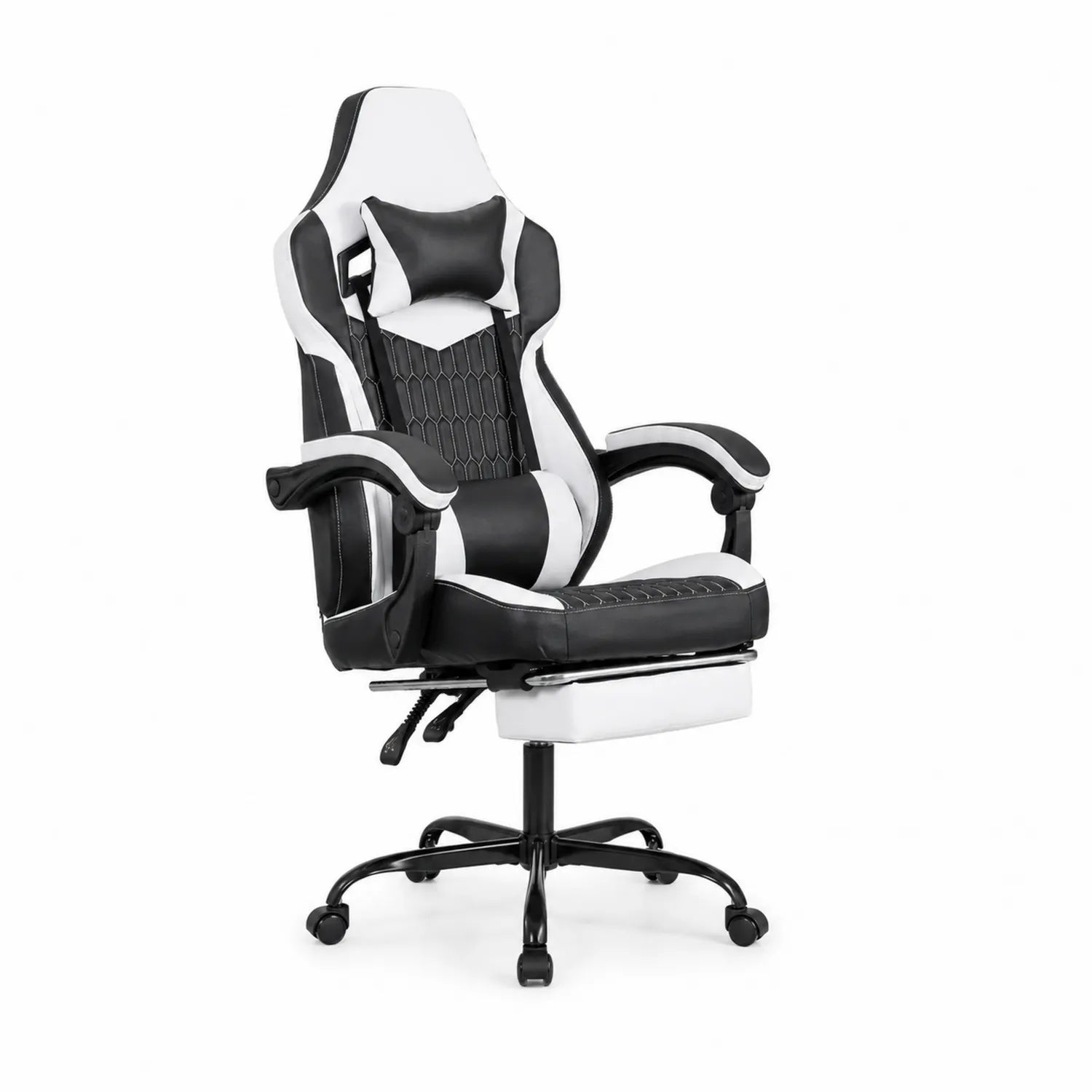 Sedia da ufficio in metallo e PU Nero/Bianco