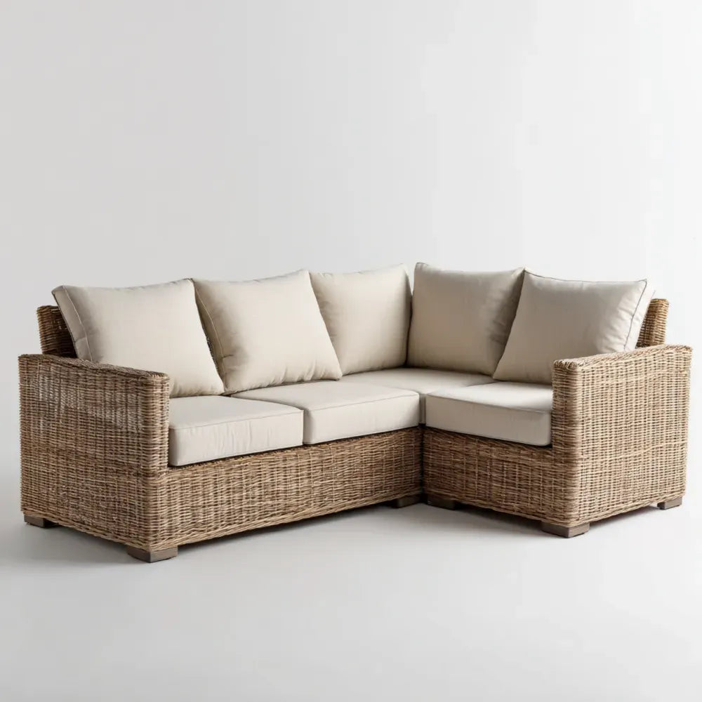 Patio Sofa Set Rattan Cushion 200x80x70 cm - Beige - Contemporary Design