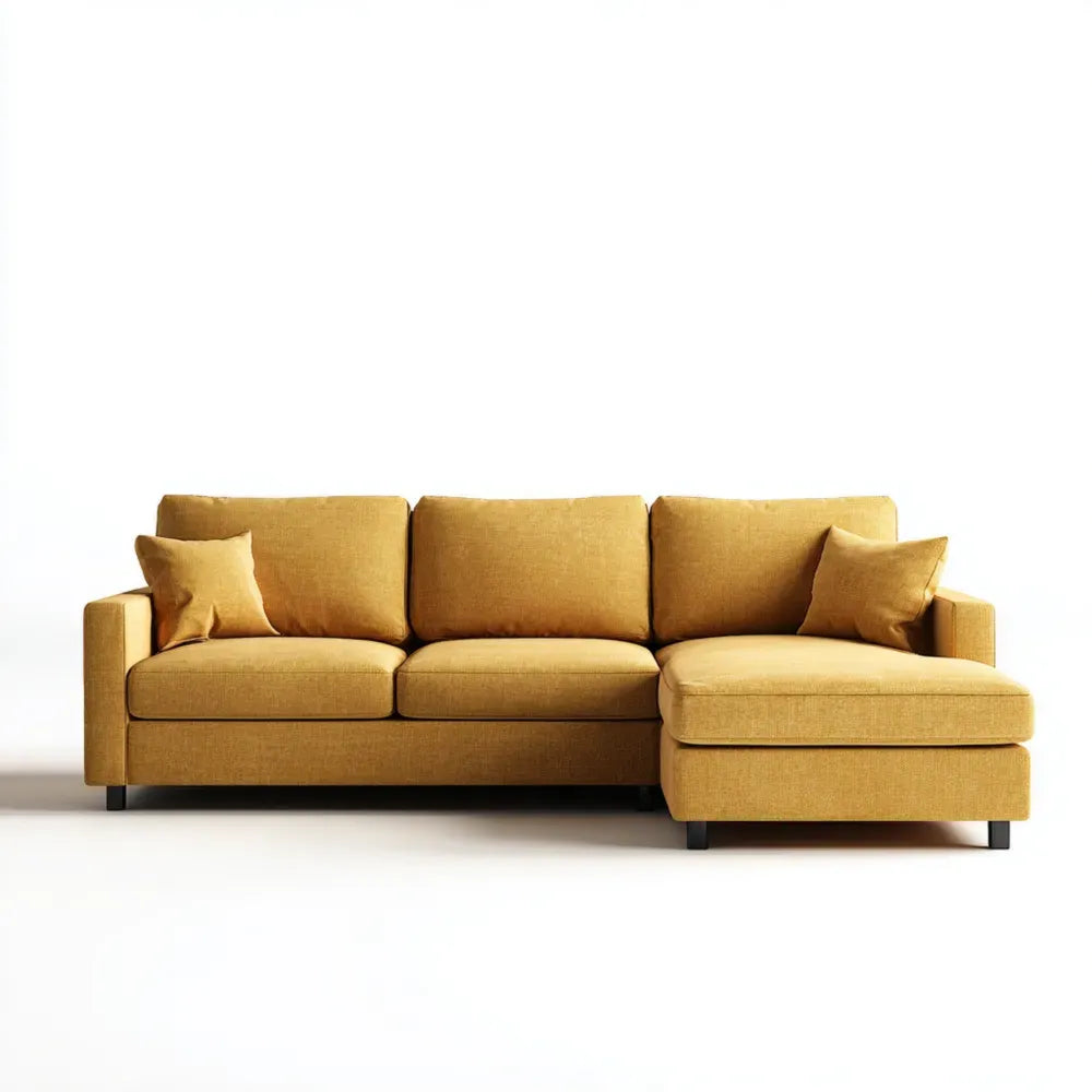 L-Shaped Sofa Set Fabric Upholstery 250x160x85 cm - Mustard Yellow - Modern Design