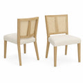 Set di 2 Sedie in Legno e Rattan con Rivestimento Crema