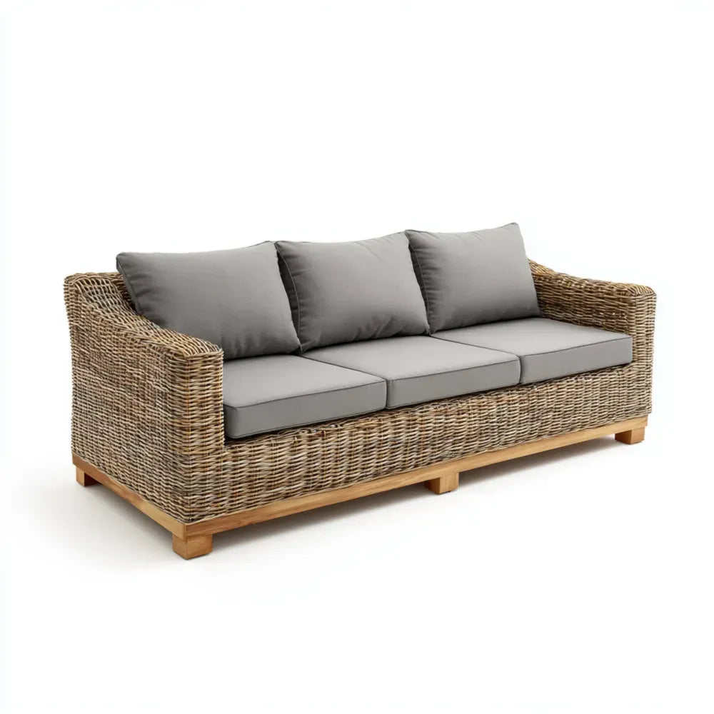 Patio Sofa Set Wicker Cushioned 200x85x75 cm – Light Grey – Contemporary Design