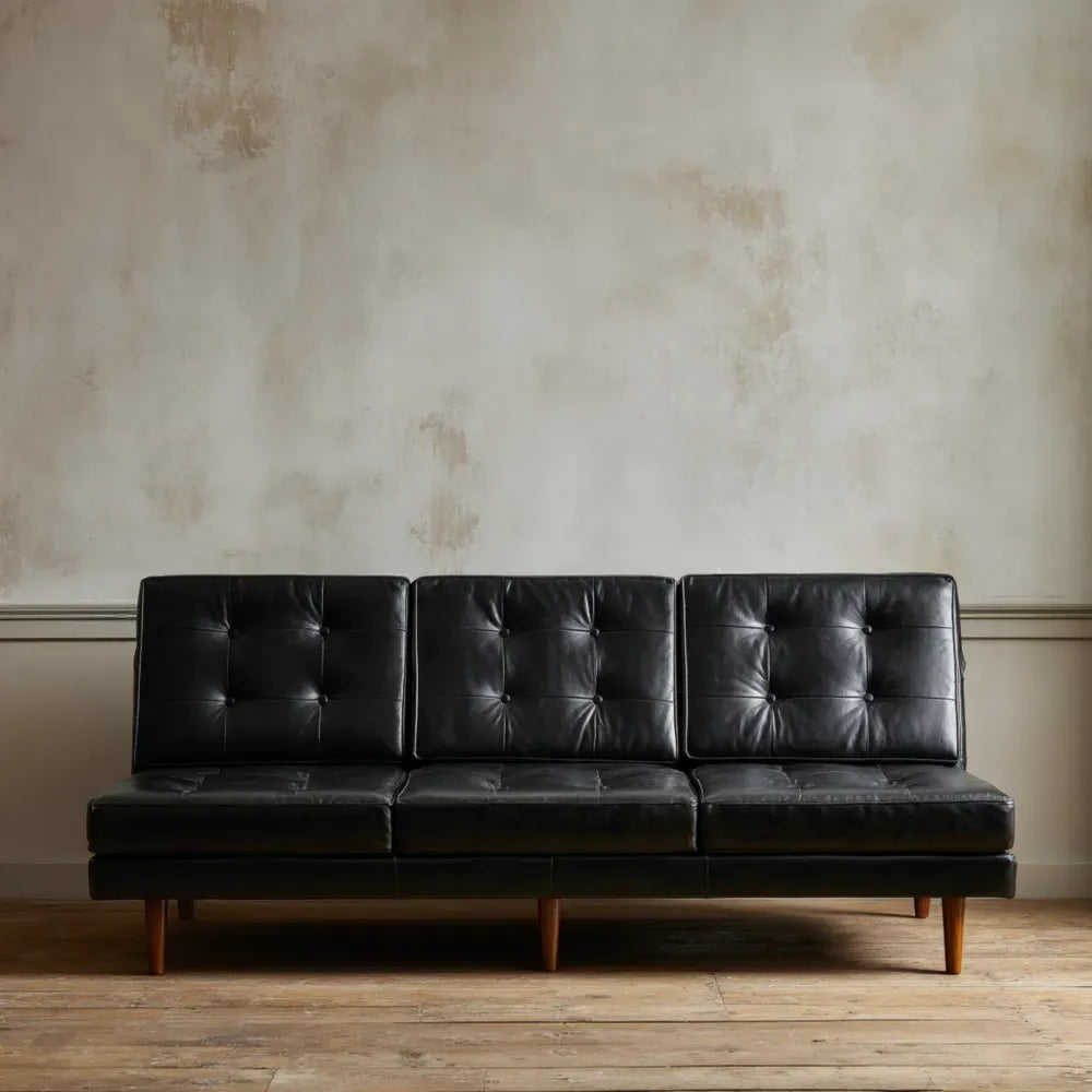 Faux Leather Sofa Set 220x85x80 cm - Black - Contemporary Style