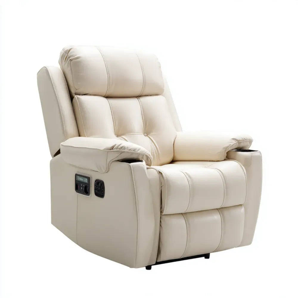 Recliner Chair Faux Leather 85x90x102 cm Beige - Power Recline and USB Ports