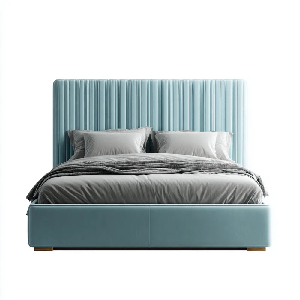 Double Bed Upholstered Velvet 200x150x120 cm - Light Blue - Modern Style
