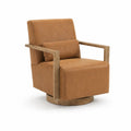 Poltrona girevole in pelle sintetica con braccioli in legno