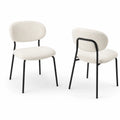 Set di 2 Sedie in Bouclé Bianco con Struttura in Metallo Nero