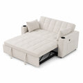 Divano letto matrimoniale con braccioli e portabicchieri in tessuto Beige