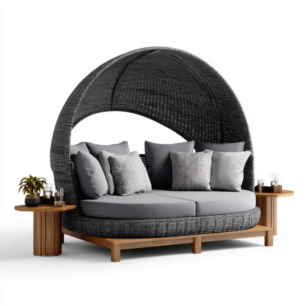 Outdoor Daybed Rattan Woven 220x150x160 cm - Grey - Modern Style