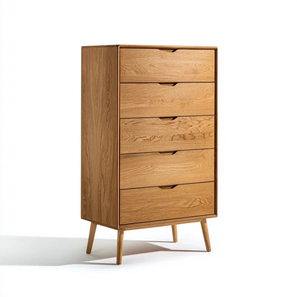 Chest of Drawers 60x40x120 cm Oak Wood 5 Drawers - Natural Finish - Modern Design