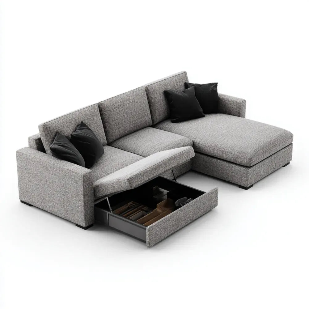Modern Sectional Sofa Set Fabric Upholstered with Storage – 250 x 160 x 90 cm – Light Grey